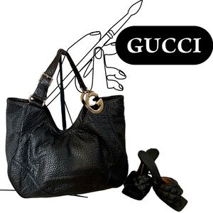 Vintage GUCCI Large Charlotte Bag in Black Leather